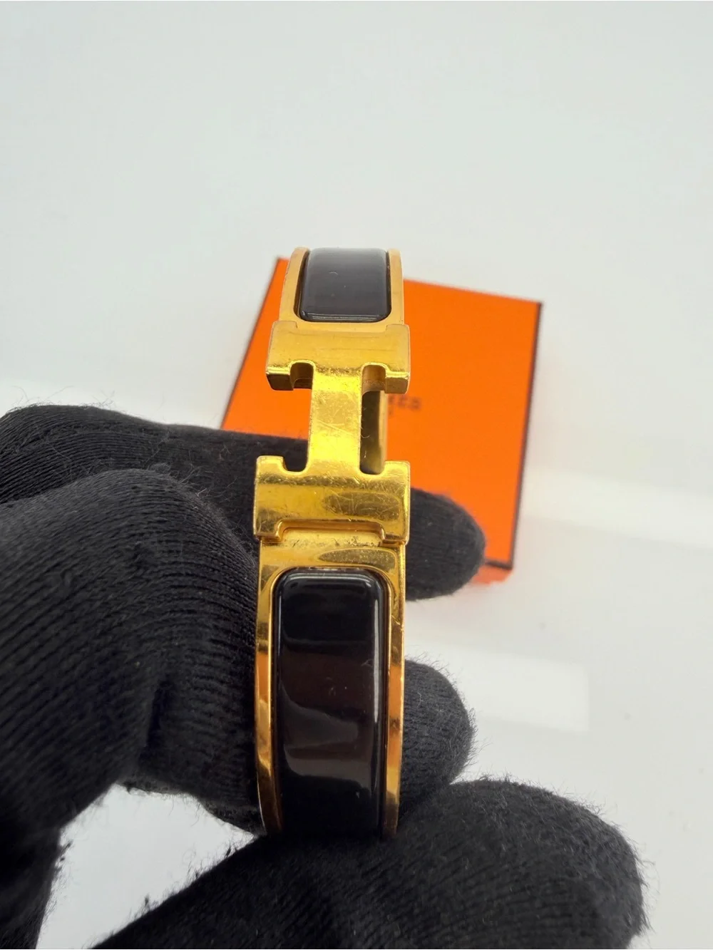 Hermes Enamel Narrow Clic Clac H Bracelet PM Black